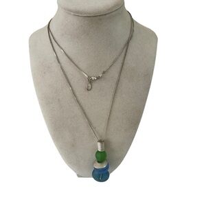Robert Rose Silver and Green Necklace Modern Pendant Design